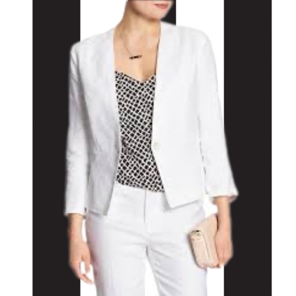 NWOT Banana Republic Womens White Linen Blazer Size 6 Quiet Luxury - Picture 1 of 10
